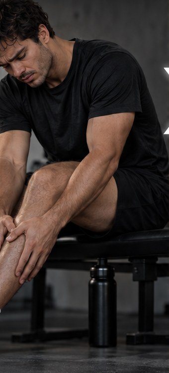 Sportif fatigué se tenant le mollet